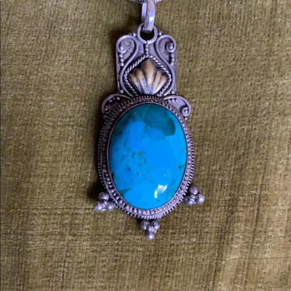 sterling silver and turquoise cabachon necklace - Picture 3 of 4